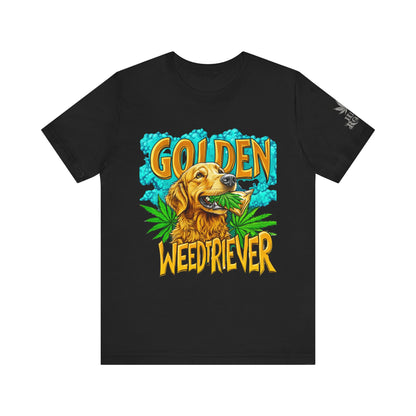 High Roller Golden Weedtriever Cannabis T-Shirt - Premium 420 Dog Lover Humor Golden Retriever Pun Comedy Pet Culture Apparel