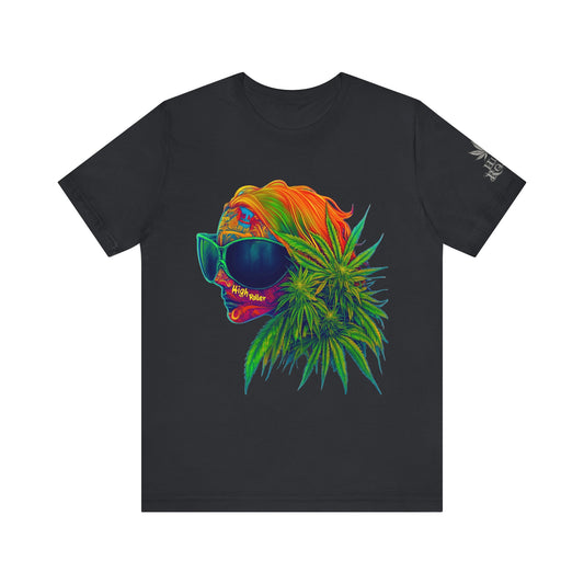 Psychedelic Cannabis Skull Tee - Neon Profile Art Design | High Roller