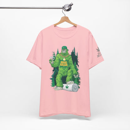 Bigfoot HIGH ROLLER Halloween Cannabis Forest T-Shirt - Premium Sasquatch Lifestyle Legend 420 Apparel
