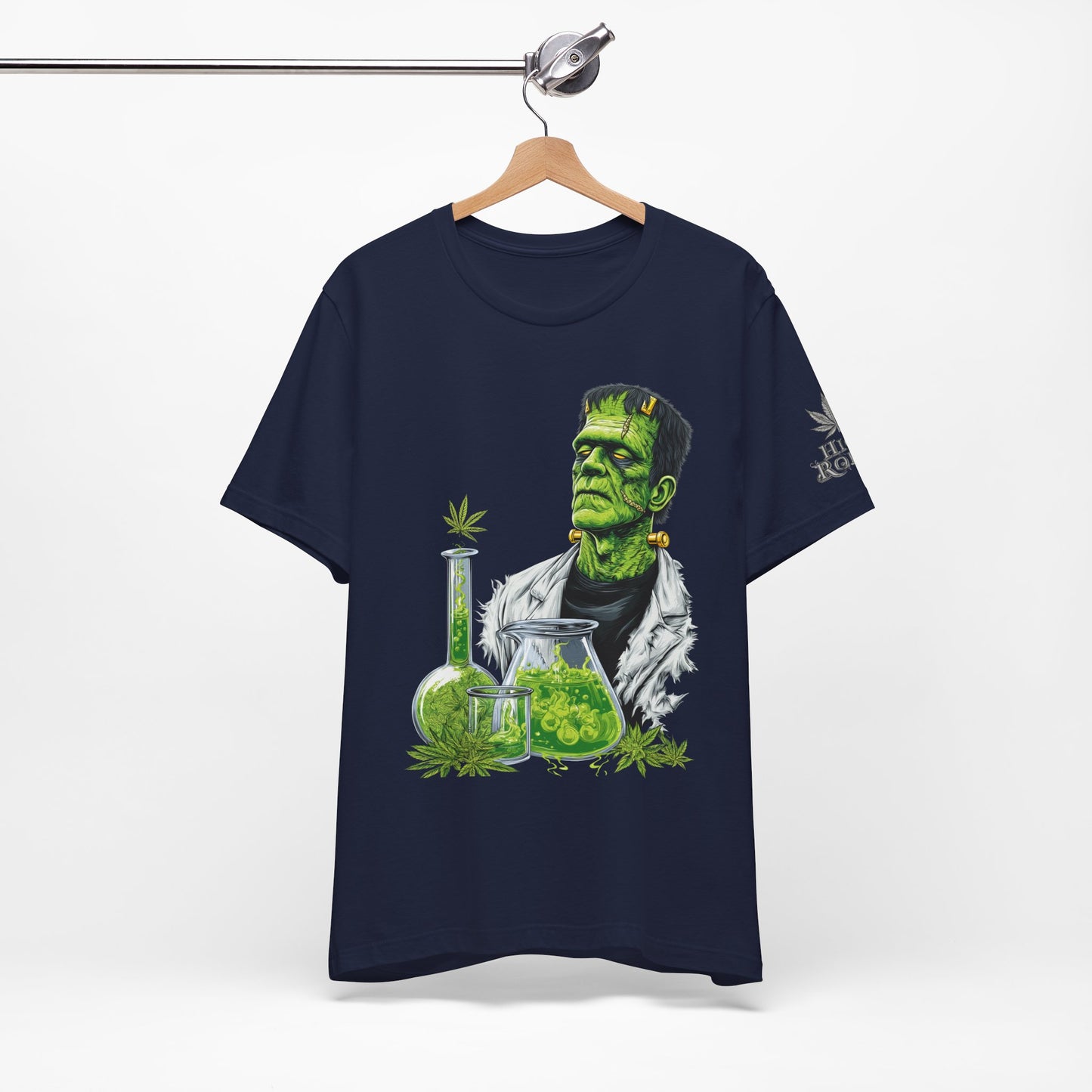 Frankenstein's Laboratory HIGH ROLLER Halloween Cannabis T-Shirt - Premium Monster Scientist 420 Experiment Apparel