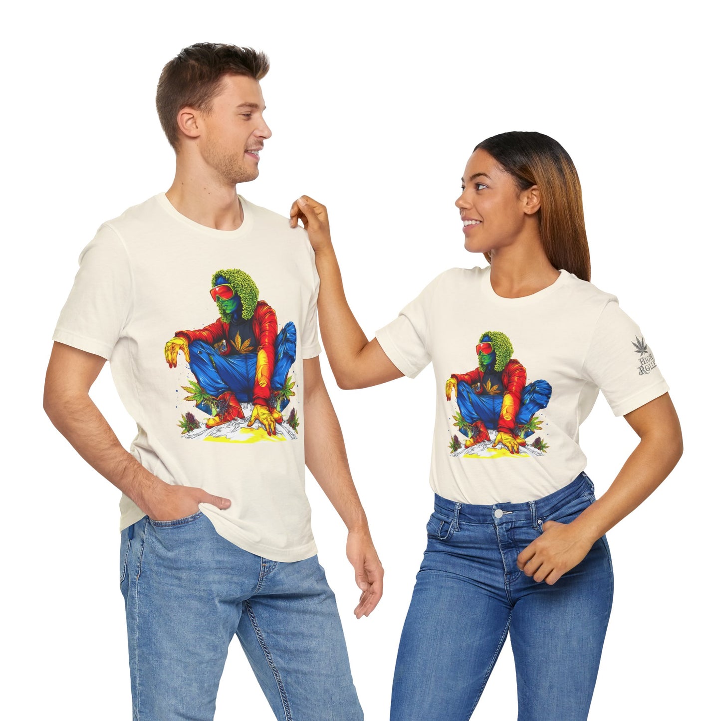 High Roller Rainbow Squat Cannabis T-Shirt - Premium 420 Psychedelic Street Art Colorful Lifestyle Statement Apparel"