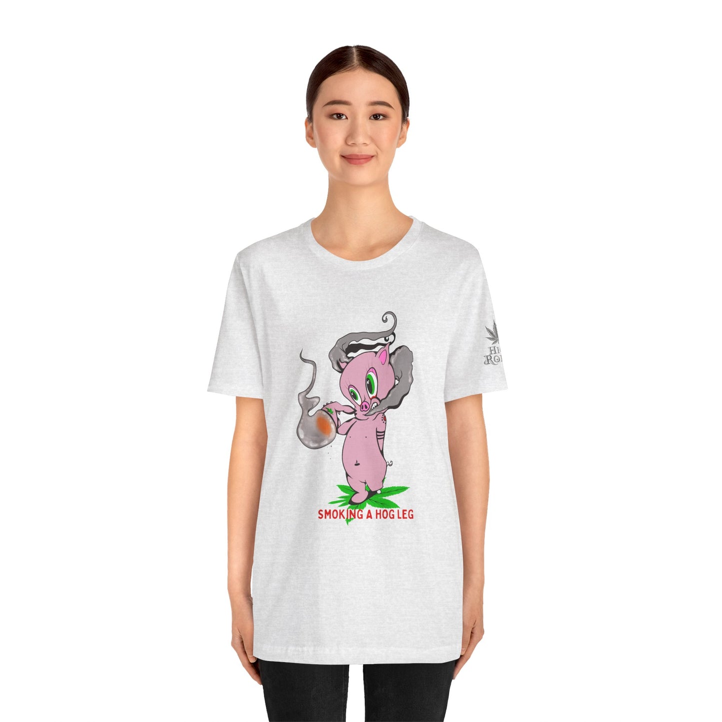 Smoking Hog Leg Pink Pig Tee - Premium Airlume Cotton Cannabis Culture Art