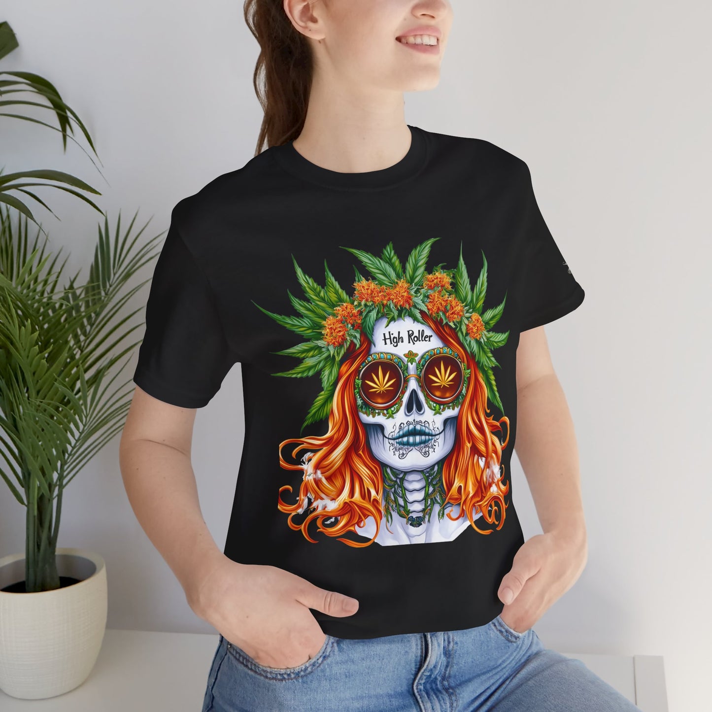 Sugar Skull Goddess Tee - Premium Airlume Cotton Cannabis Culture Day of Dead Art