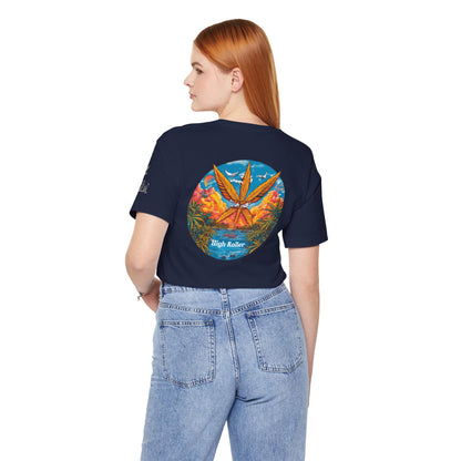 Cannabis Paradise Circle Tee - Tropical Sunset Art Design | High Roller