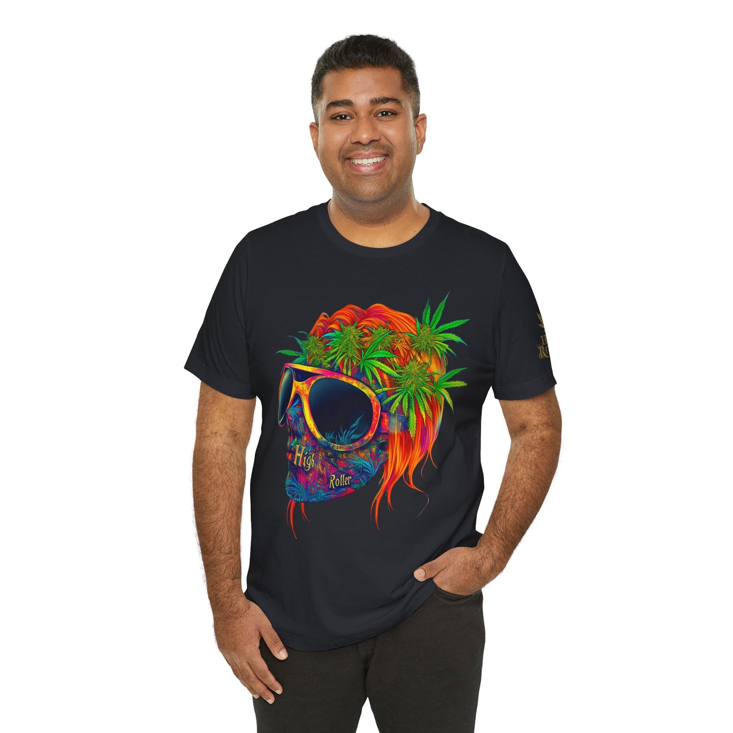 Tropical Cannabis Skull Tee - Paradise Vibes Art Design | High Roller
