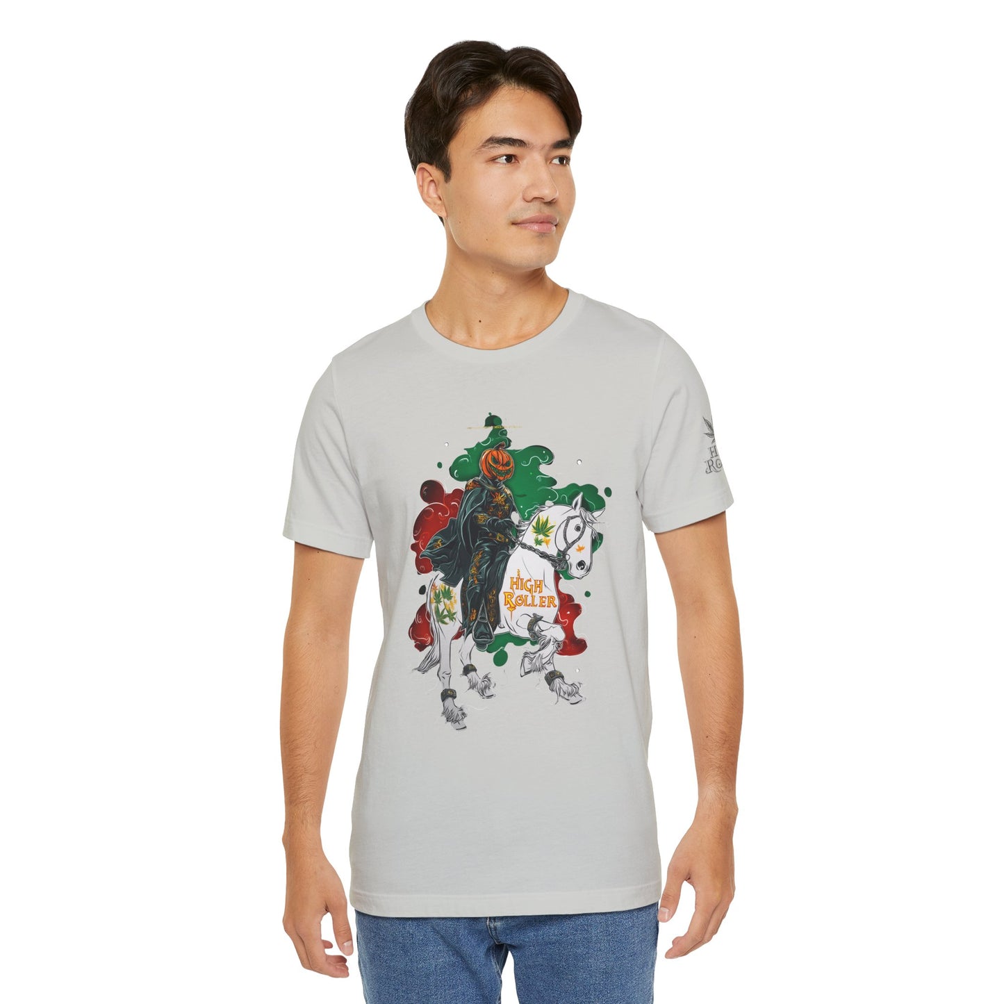Headless Horseman HIGH ROLLER Halloween Cannabis T-Shirt - Premium Pumpkin Rider Skeletal Steed 420 Apparel