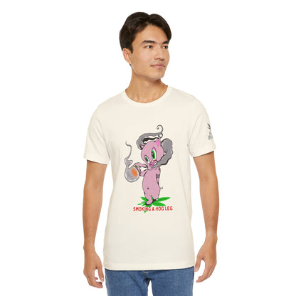 Smoking Hog Leg Pink Pig Tee - Premium Airlume Cotton Cannabis Culture Art