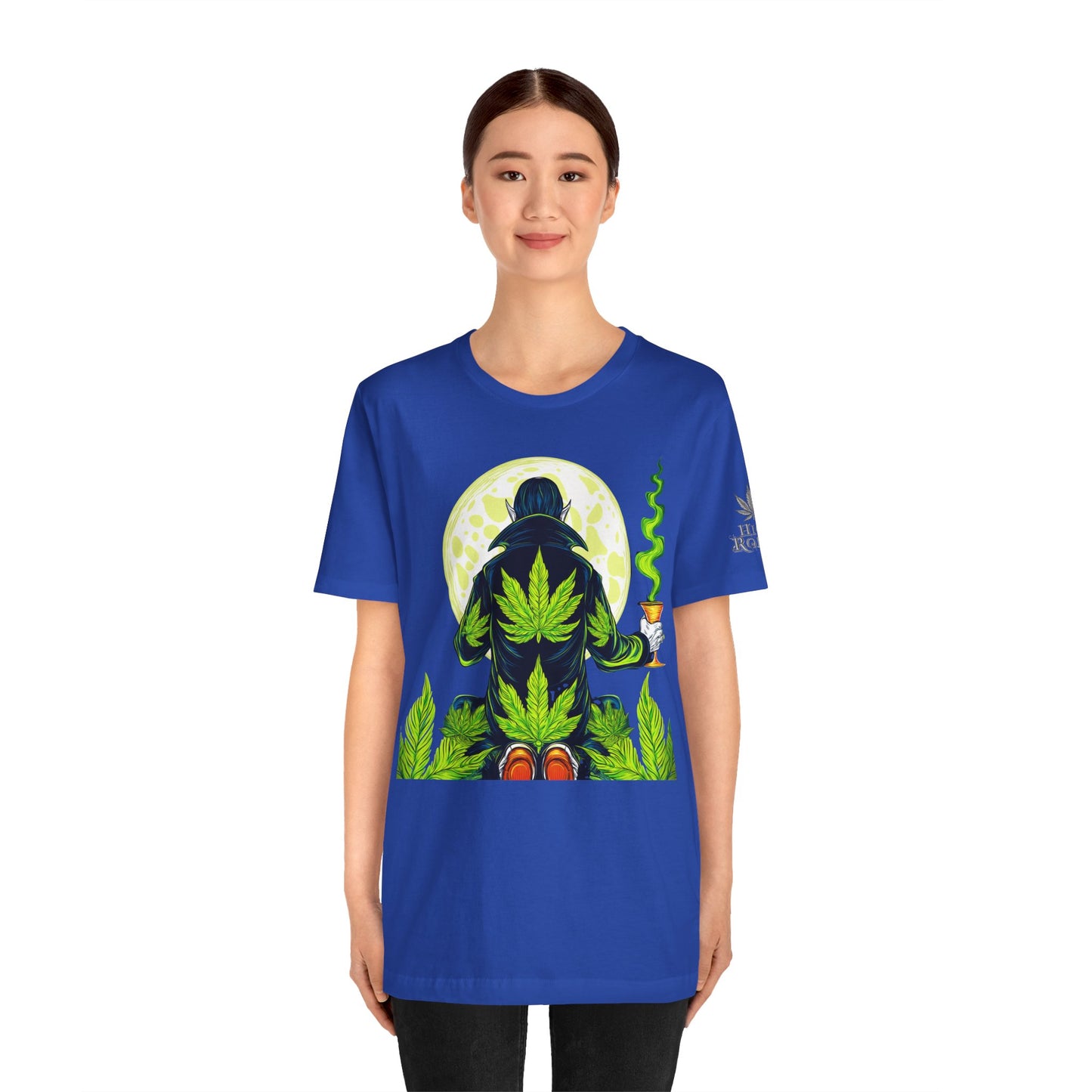 Luxury Gothic Cannabis Vampire T-Shirt - Premium Dark HIGH ROLLER Streetwear - Elevated Nocturnal 420 Fashion