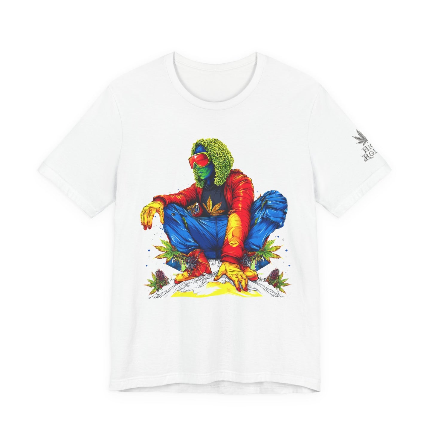 High Roller Rainbow Squat Cannabis T-Shirt - Premium 420 Psychedelic Street Art Colorful Lifestyle Statement Apparel"