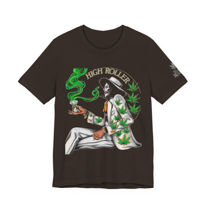 Skeletal HIGH ROLLER Halloween Cannabis Lounge T-Shirt - Premium Death's Day Off Botanical Relaxation 420 Apparel