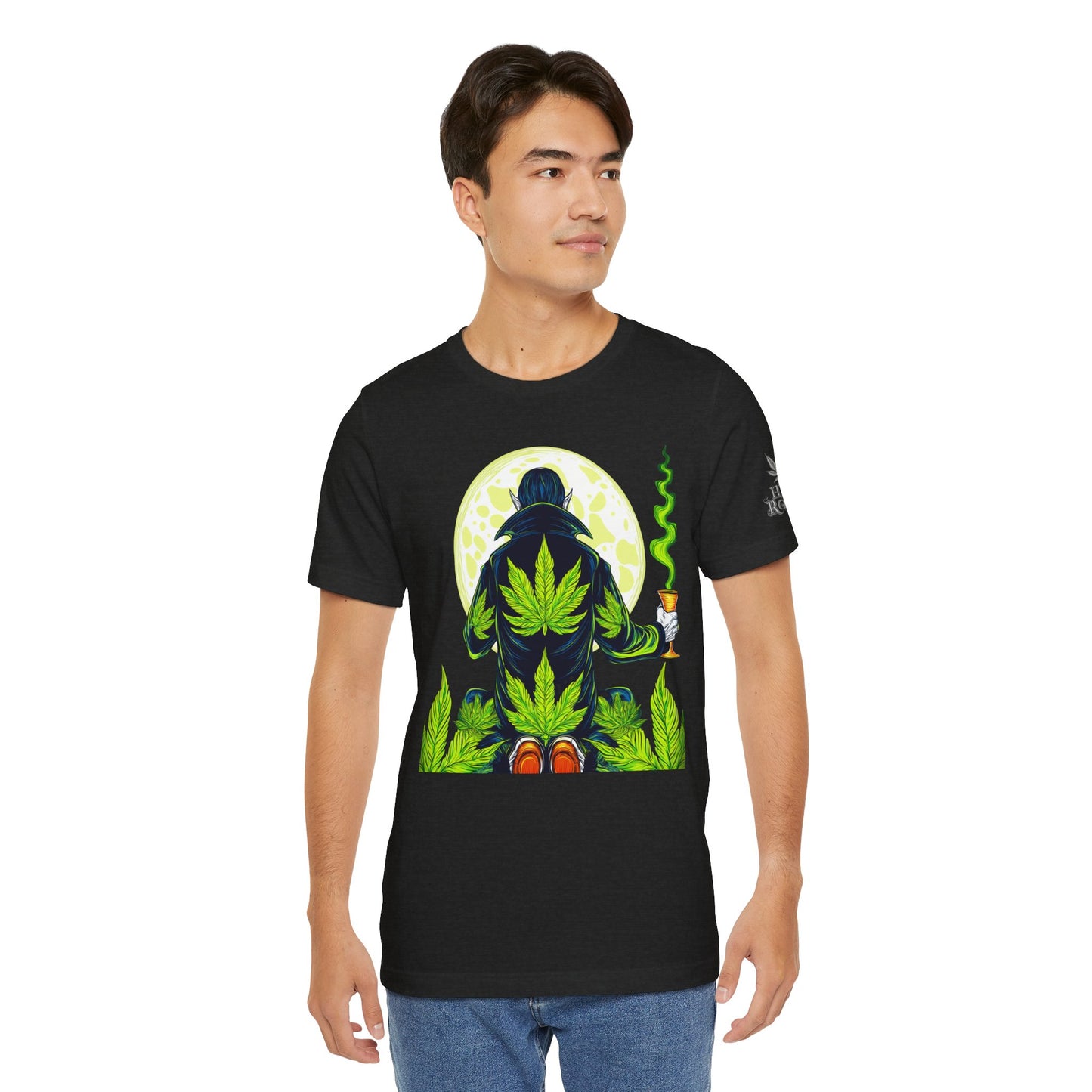 Luxury Gothic Cannabis Vampire T-Shirt - Premium Dark HIGH ROLLER Streetwear - Elevated Nocturnal 420 Fashion