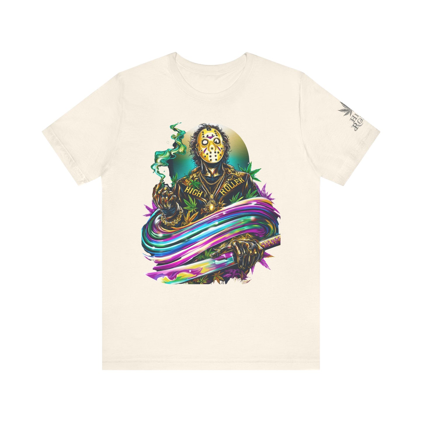 Psychedelic Jason Swoosh Cannabis T-Shirt - Premium Horror 420 Orange Edition Apparel