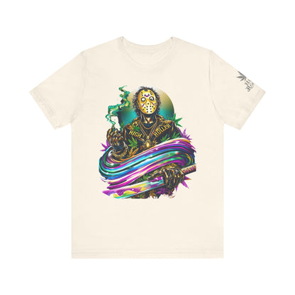 Psychedelic Jason Swoosh Cannabis T-Shirt - Premium Horror 420 Orange Edition Apparel