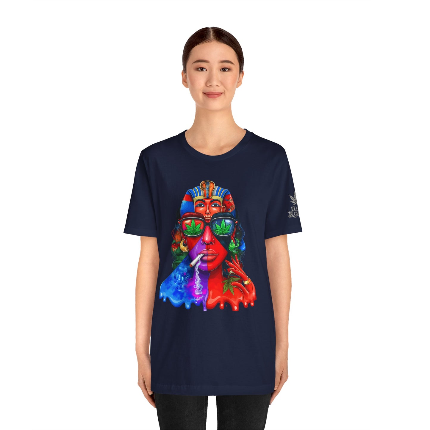 Pharaoh Vision Premium Cannabis Culture T-Shirt - Ancient Egyptian Royalty With Modern Cannabis Celebration And Psychedelic Split-Face Art