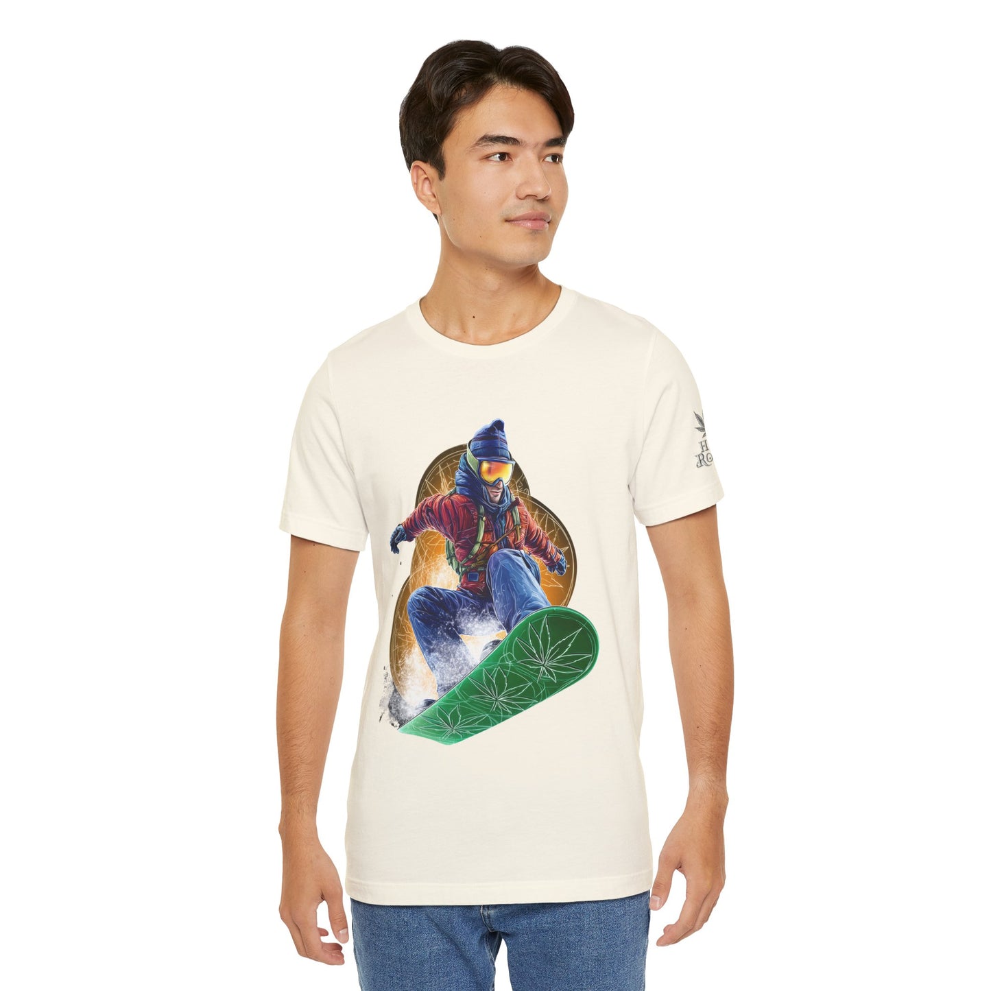 High Roller Snowboard Cannabis T-Shirt - Premium 420 Winter Sports Action Shred Mountain Lifestyle Apparel