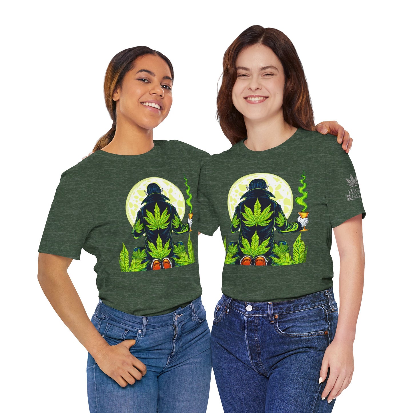 Luxury Gothic Cannabis Vampire T-Shirt - Premium Dark HIGH ROLLER Streetwear - Elevated Nocturnal 420 Fashion