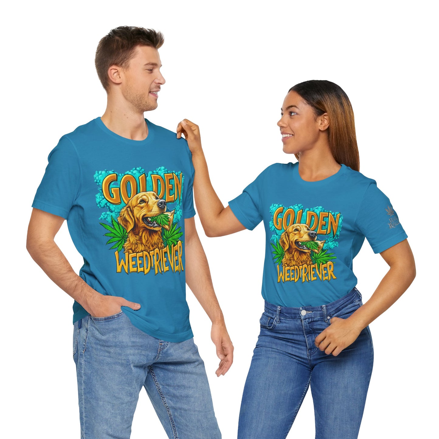 High Roller Golden Weedtriever Cannabis T-Shirt - Premium 420 Dog Lover Humor Golden Retriever Pun Comedy Pet Culture Apparel