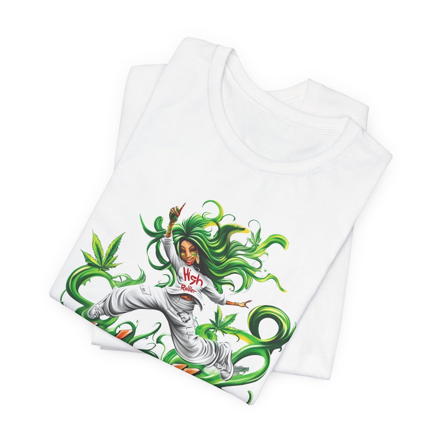 Green Goddess Dance Tee - Premium Airlume Cotton Cannabis Culture Movement Art
