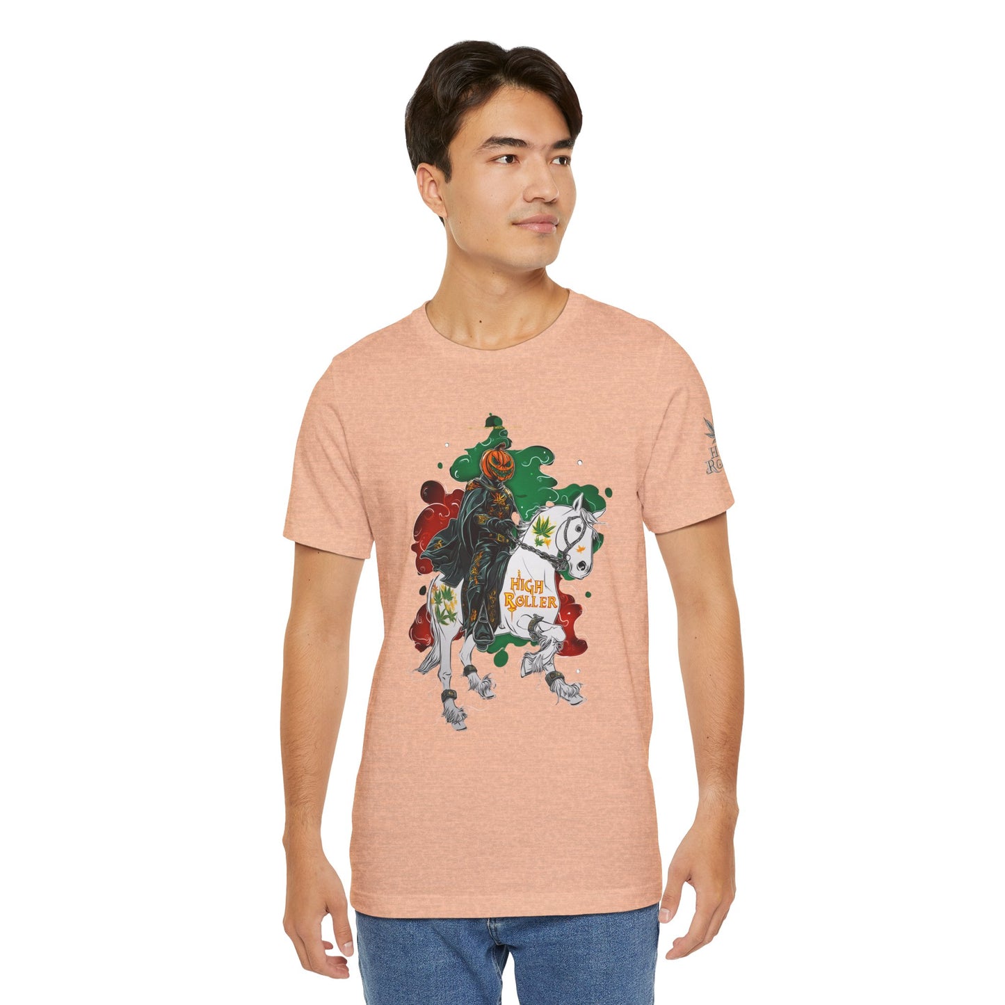 Headless Horseman HIGH ROLLER Halloween Cannabis T-Shirt - Premium Pumpkin Rider Skeletal Steed 420 Apparel