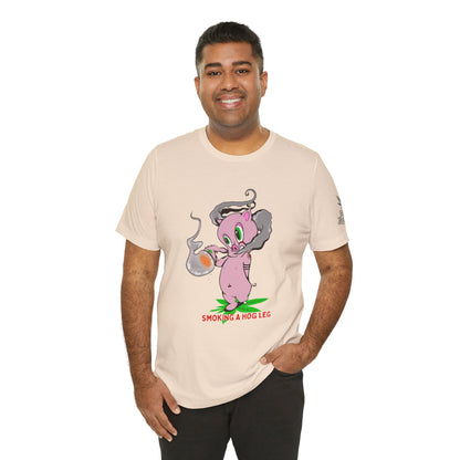 Smoking Hog Leg Pink Pig Tee - Premium Airlume Cotton Cannabis Culture Art
