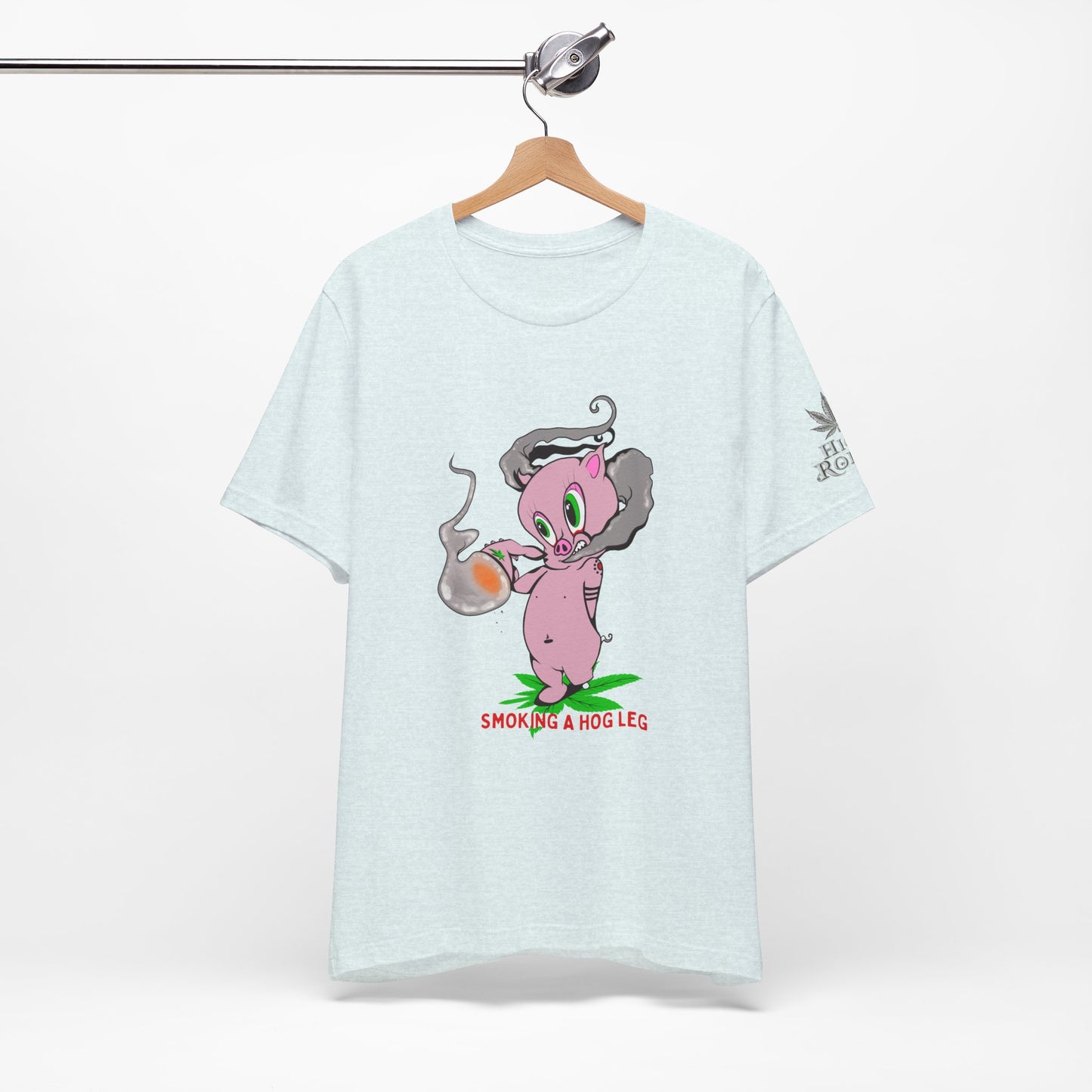 Smoking Hog Leg Pink Pig Tee - Premium Airlume Cotton Cannabis Culture Art
