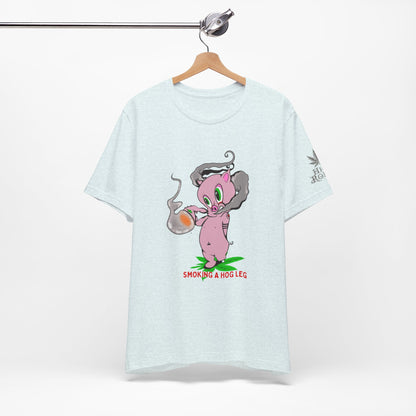Smoking Hog Leg Pink Pig Tee - Premium Airlume Cotton Cannabis Culture Art