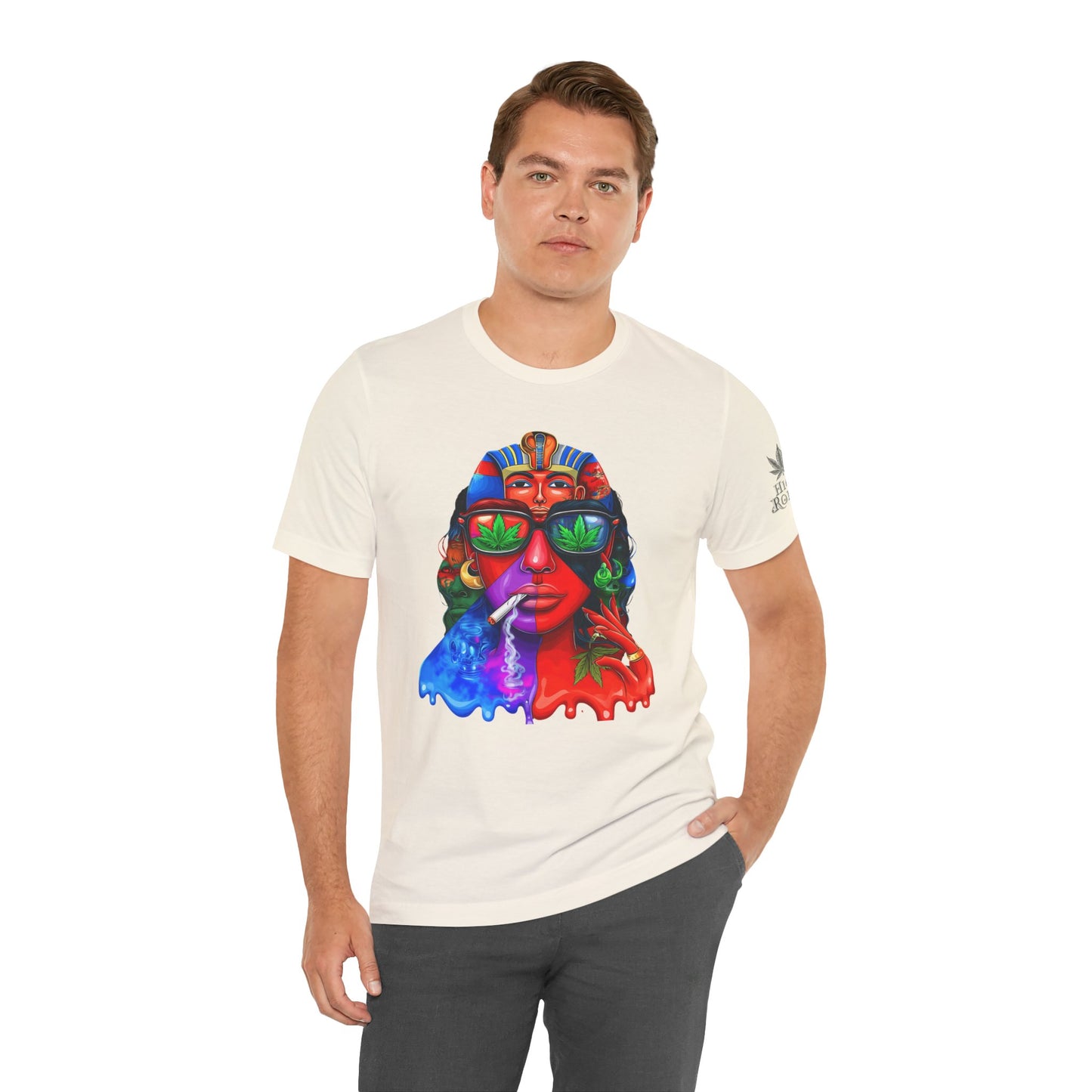 Pharaoh Vision Premium Cannabis Culture T-Shirt - Ancient Egyptian Royalty With Modern Cannabis Celebration And Psychedelic Split-Face Art