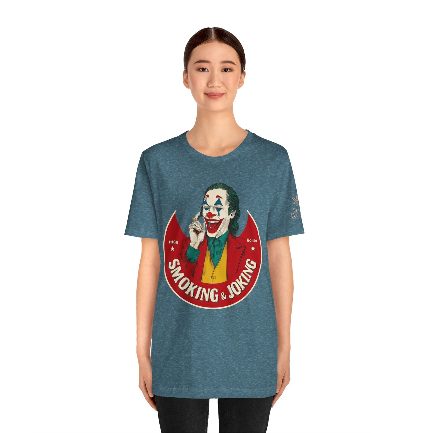 High Roller Villain T-Shirt - Premium Airlume Cotton Cannabis Joker Badge Art Tee