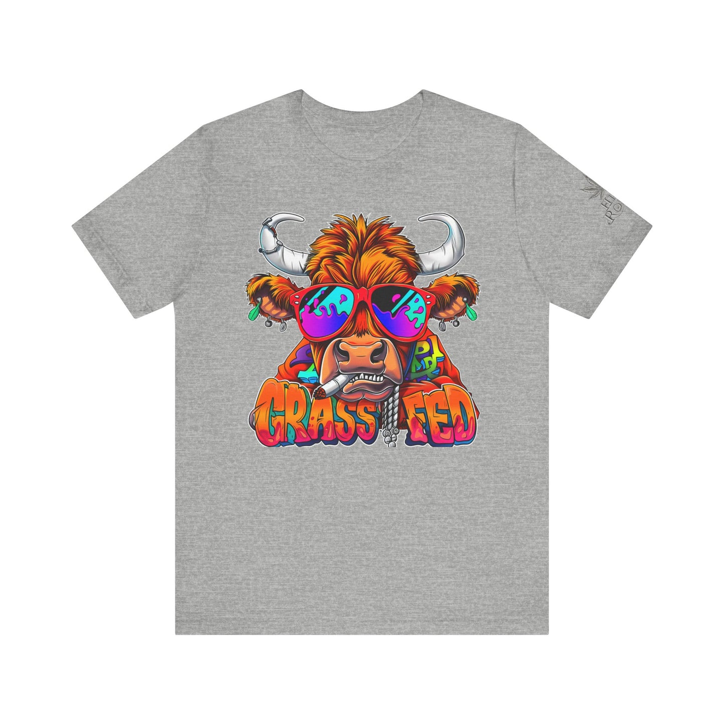 High Roller Grass Fed Cannabis T-Shirt - Premium 420 Highland Cow Humor Psychedelic Sunglasses Farm Culture Comedy Apparel