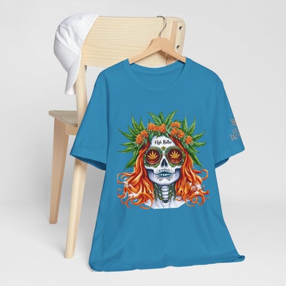 Sugar Skull Goddess Tee - Premium Airlume Cotton Cannabis Culture Day of Dead Art