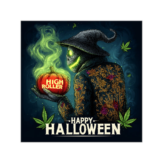 Mystical Witch HIGH ROLLER Pumpkin Halloween Sticker - Premium Botanical Enchantress Cannabis 420 Vinyl Decal