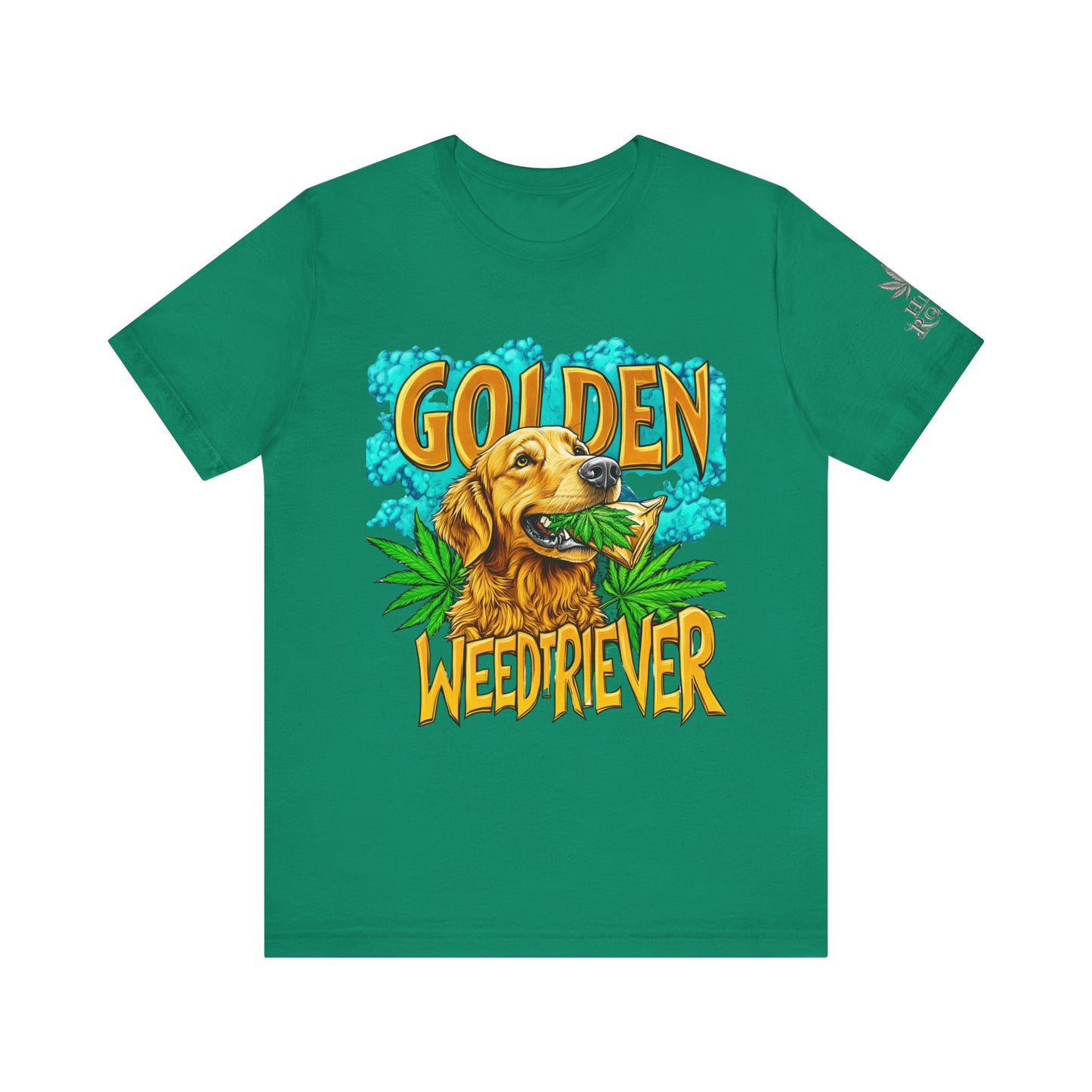 High Roller Golden Weedtriever Cannabis T-Shirt - Premium 420 Dog Lover Humor Golden Retriever Pun Comedy Pet Culture Apparel