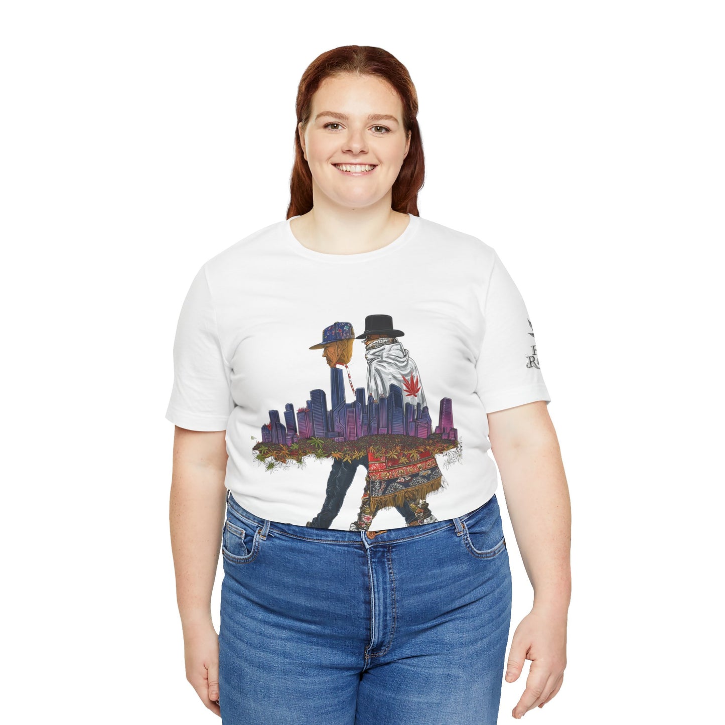 High Roller Urban Legends Cannabis T-Shirt - Premium 420 City Skyline Street Culture Double Exposure Apparel