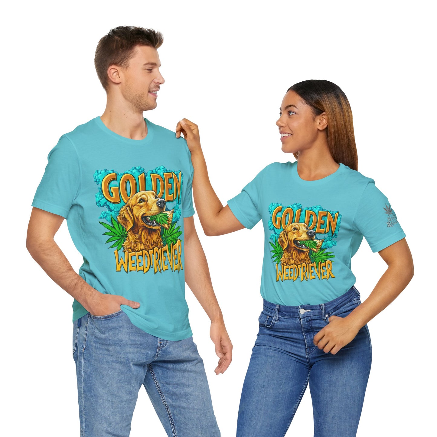 High Roller Golden Weedtriever Cannabis T-Shirt - Premium 420 Dog Lover Humor Golden Retriever Pun Comedy Pet Culture Apparel