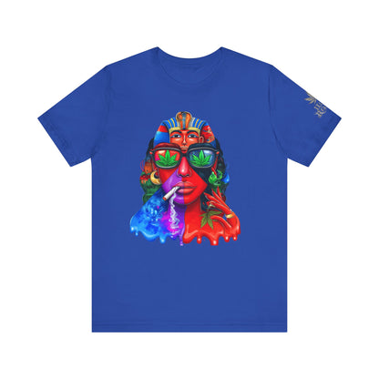 Pharaoh Vision Premium Cannabis Culture T-Shirt - Ancient Egyptian Royalty With Modern Cannabis Celebration And Psychedelic Split-Face Art