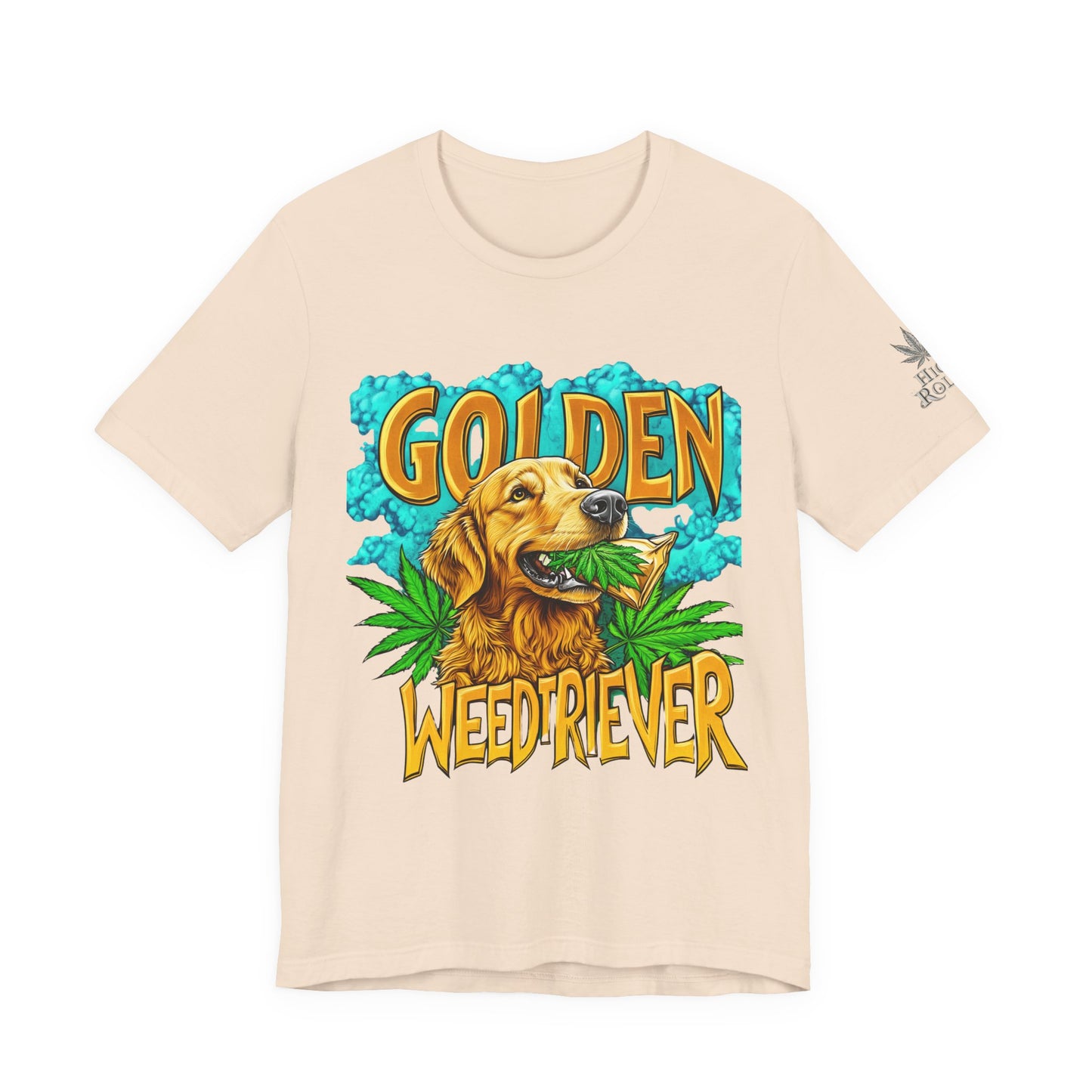 High Roller Golden Weedtriever Cannabis T-Shirt - Premium 420 Dog Lover Humor Golden Retriever Pun Comedy Pet Culture Apparel
