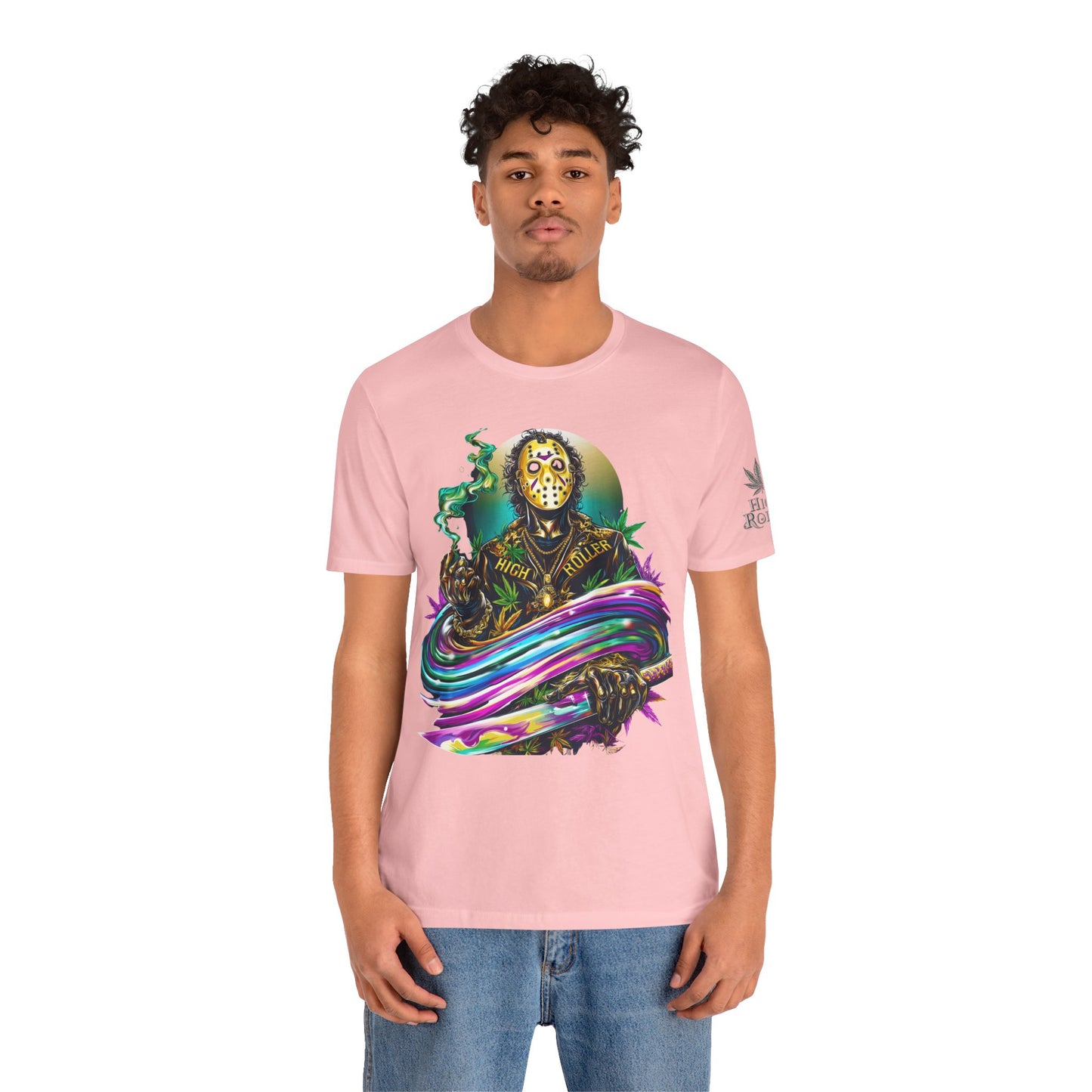 Psychedelic Jason Swoosh Cannabis T-Shirt - Premium Horror 420 Orange Edition Apparel