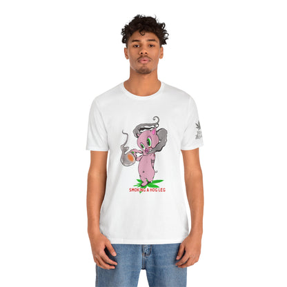Smoking Hog Leg Pink Pig Tee - Premium Airlume Cotton Cannabis Culture Art