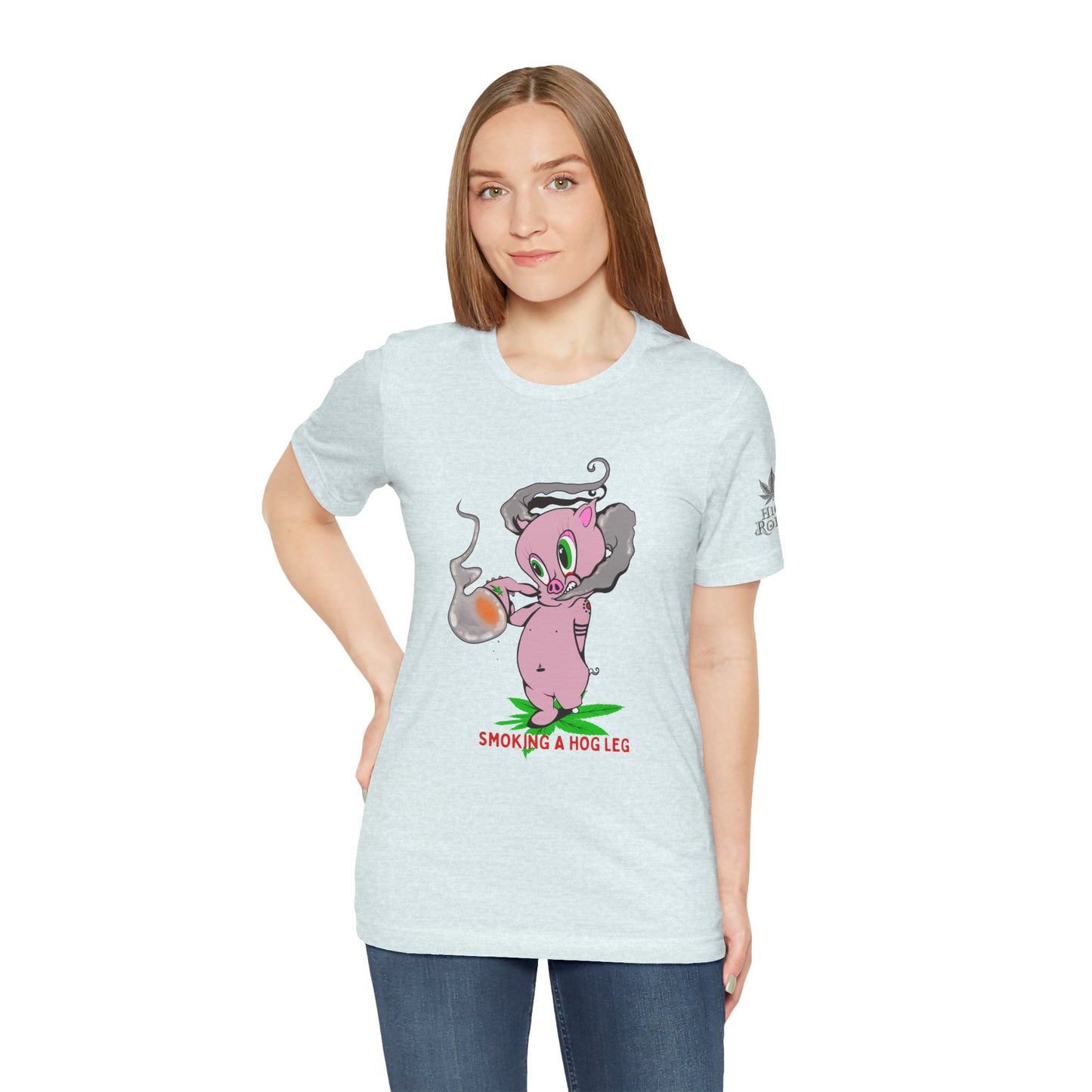 Smoking Hog Leg Pink Pig Tee - Premium Airlume Cotton Cannabis Culture Art