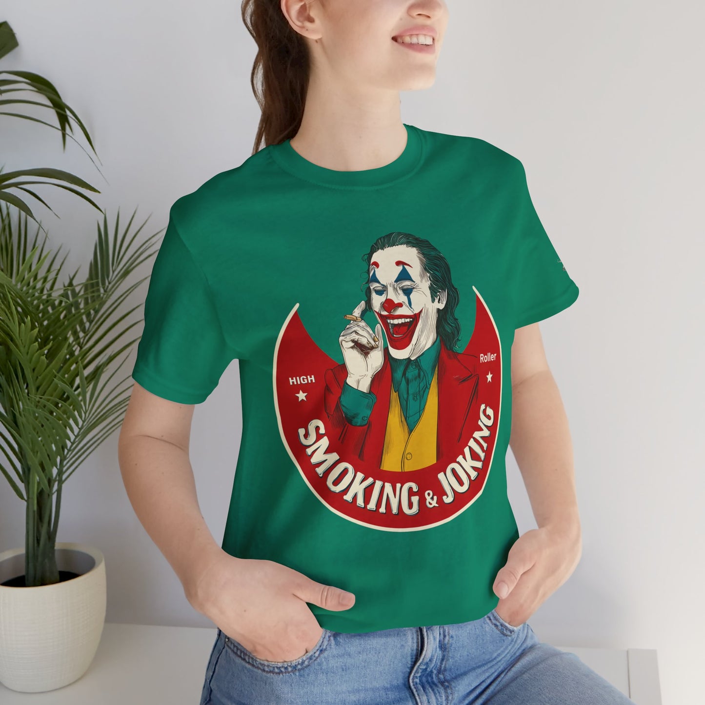 High Roller Villain T-Shirt - Premium Airlume Cotton Cannabis Joker Badge Art Tee