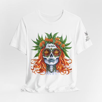 Sugar Skull Cannabis Tee - Day of Dead Art Design | High Roller