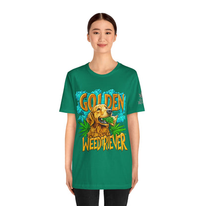 High Roller Golden Weedtriever Cannabis T-Shirt - Premium 420 Dog Lover Humor Golden Retriever Pun Comedy Pet Culture Apparel