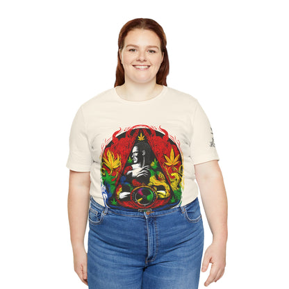 High Roller Sacred Buddha Cannabis T-Shirt - Premium 420 Spiritual Meditation Enlightenment Botanical Artistry Apparel