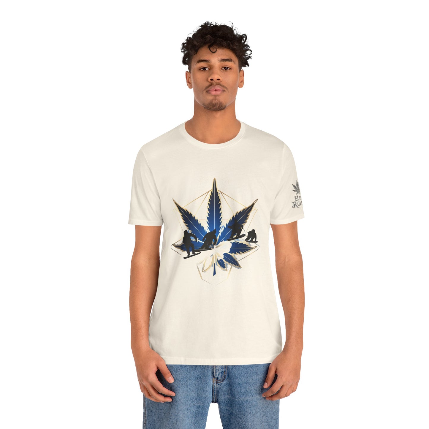 Sacred Geometry Snowboard Premium Cannabis Culture T-Shirt - Emerald Green Tee With Action Sports And Crystalline Cannabis Geometric Mandala
