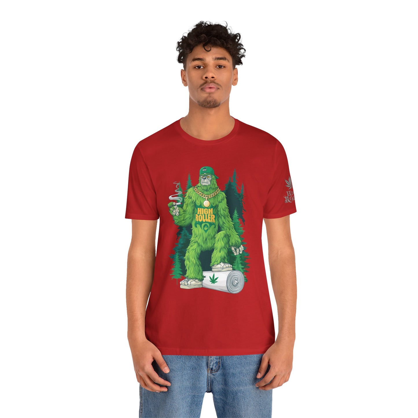 Bigfoot HIGH ROLLER Halloween Cannabis Forest T-Shirt - Premium Sasquatch Lifestyle Legend 420 Apparel