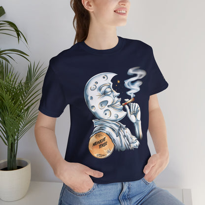 Midnight Toker Moon Tee - Celestial Cannabis Art Design | High Roller
