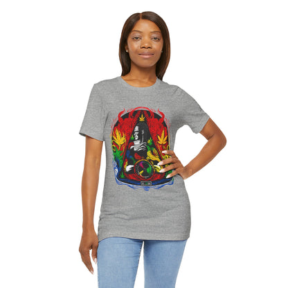 High Roller Sacred Buddha Cannabis T-Shirt - Premium 420 Spiritual Meditation Enlightenment Botanical Artistry Apparel