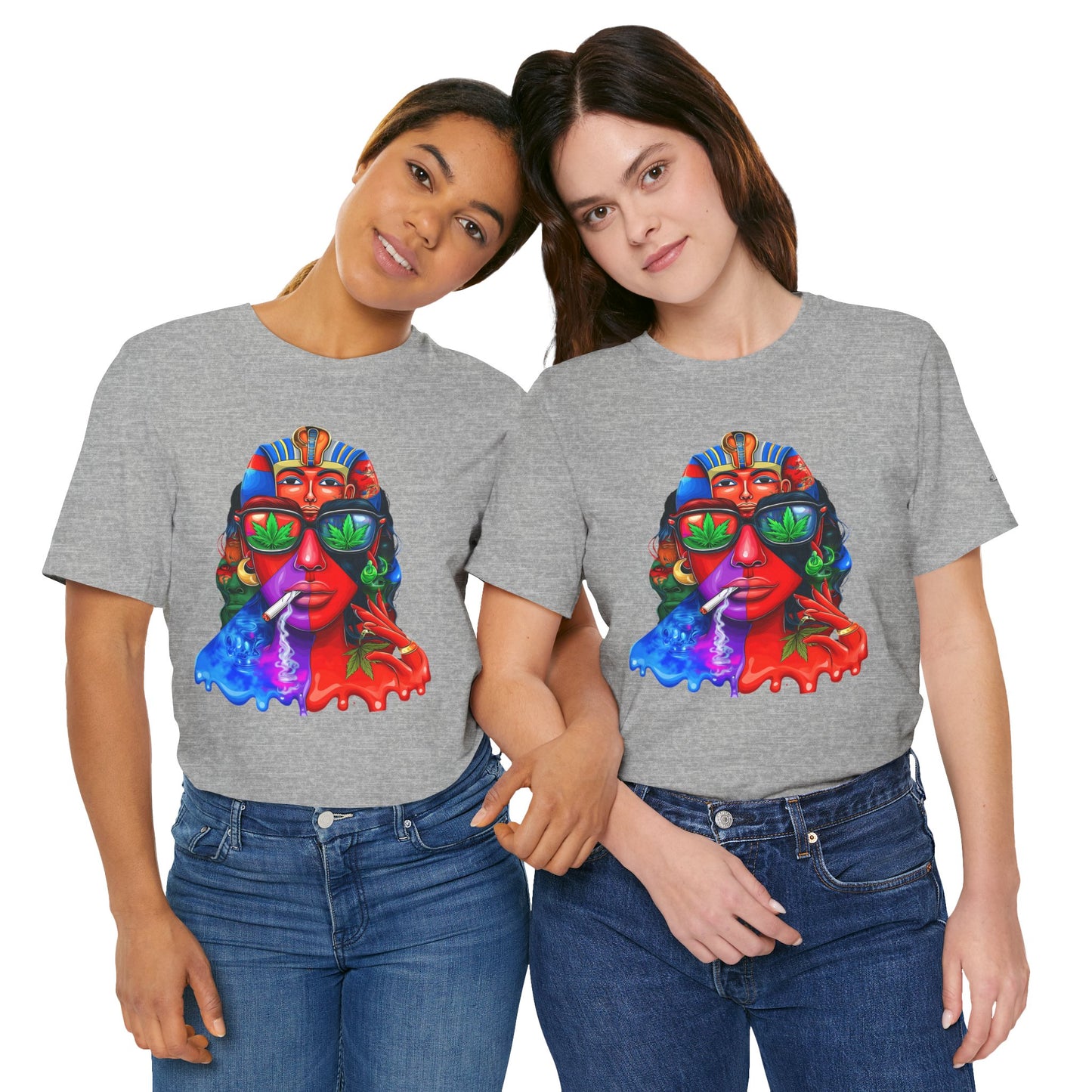 Pharaoh Vision Premium Cannabis Culture T-Shirt - Ancient Egyptian Royalty With Modern Cannabis Celebration And Psychedelic Split-Face Art