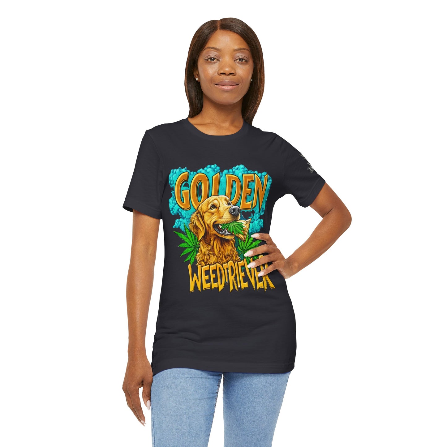 High Roller Golden Weedtriever Cannabis T-Shirt - Premium 420 Dog Lover Humor Golden Retriever Pun Comedy Pet Culture Apparel