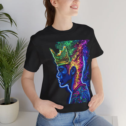 Crown Of Consciousness Premium Cannabis Culture Black T-Shirt - Neon Psychedelic Queen With Rainbow Smoke Crown And Urban Fashion Elements
